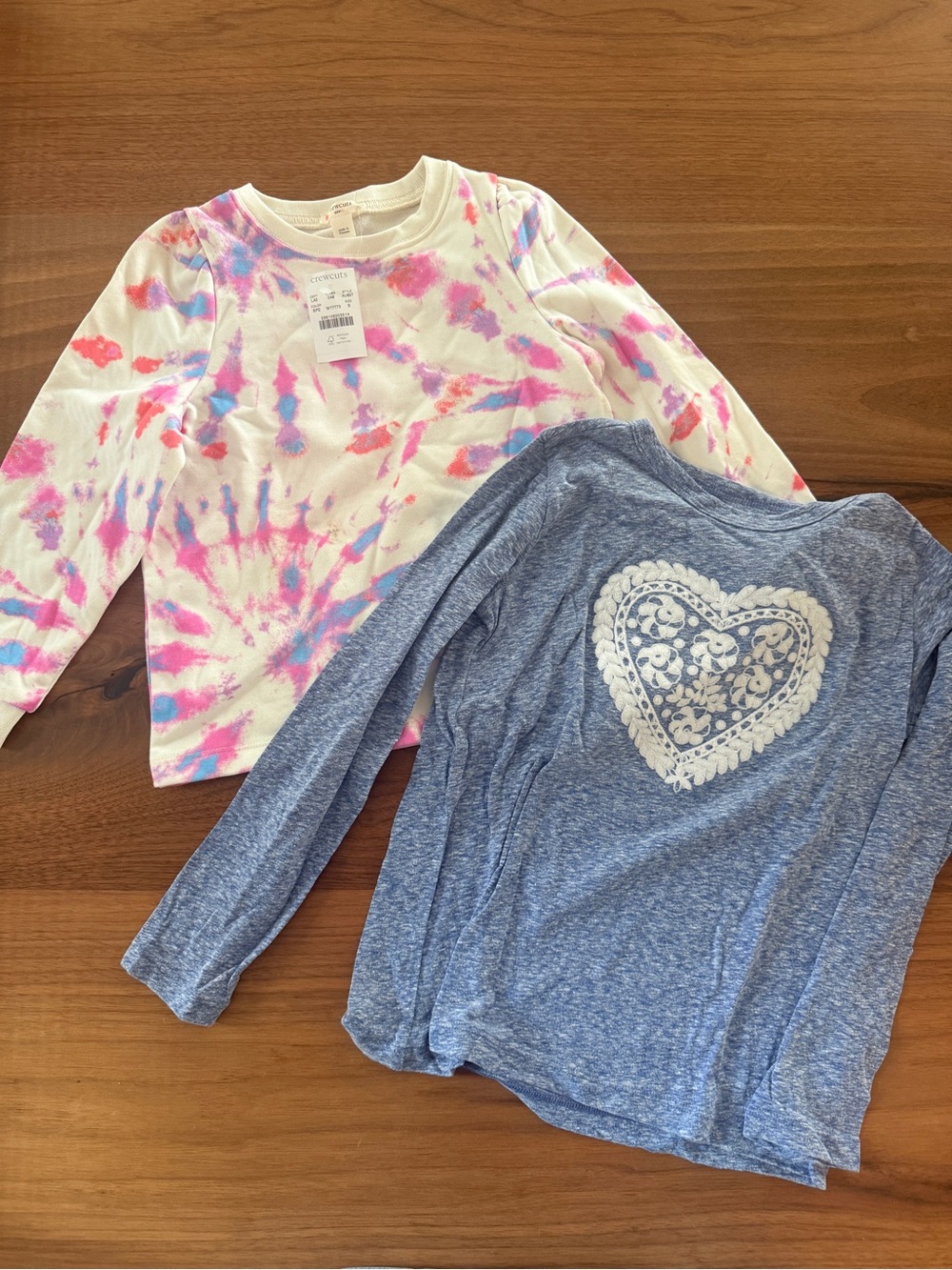 NWT crewcuts Girls Tie-Dye Long Sleeve Tee and Blue Heart Top - Pink/Blue